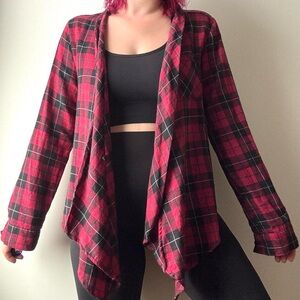 Yag red and black plaid drapey flannel shirt